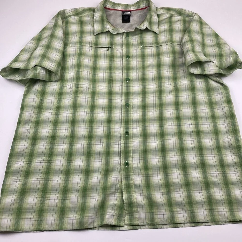 The North Face Tekwear Button Up Shirt Men’s XXL Green Plaid Short Sleeve Hike